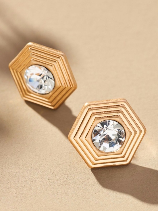 Anthropologie Jewelry - Anthropologie Gold Hexagon Crystal Stud Earrings - Womens Jewelry